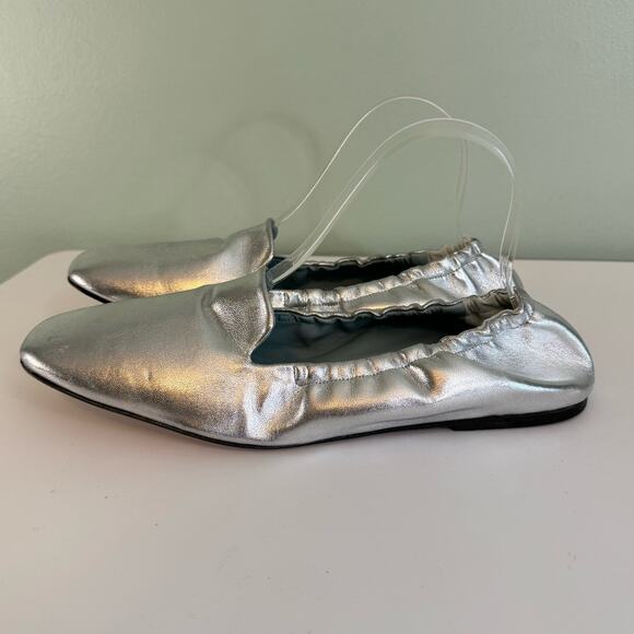 Aera Ballet Flat Shoes Size 41 US 11 Silver Metallic Vegan Square Toe Italy NWOT - Picture 7 of 10